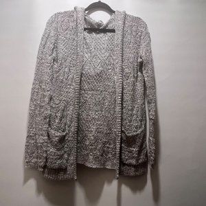 Mudd Cardigan‎ Womens Sweater Open Knit Gray Cotton Blend w/Pockets Size L